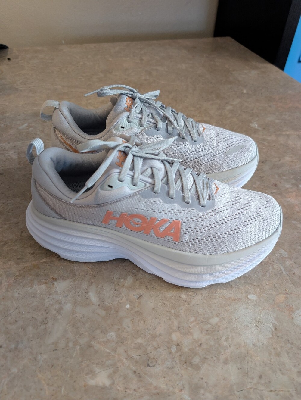 Hoka One One Bindi 8 Running Cushioned Shoes Light grey -white Women's Size 8.5